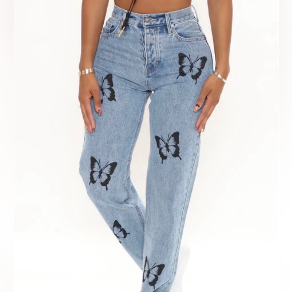 Breathtaking Butterflies Non Stretch Jeans - Medium Blue Wash - Picture 2 of 9